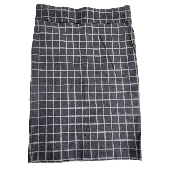 Grey and White Plaid Pencil Skirt - Picture 1 of 3